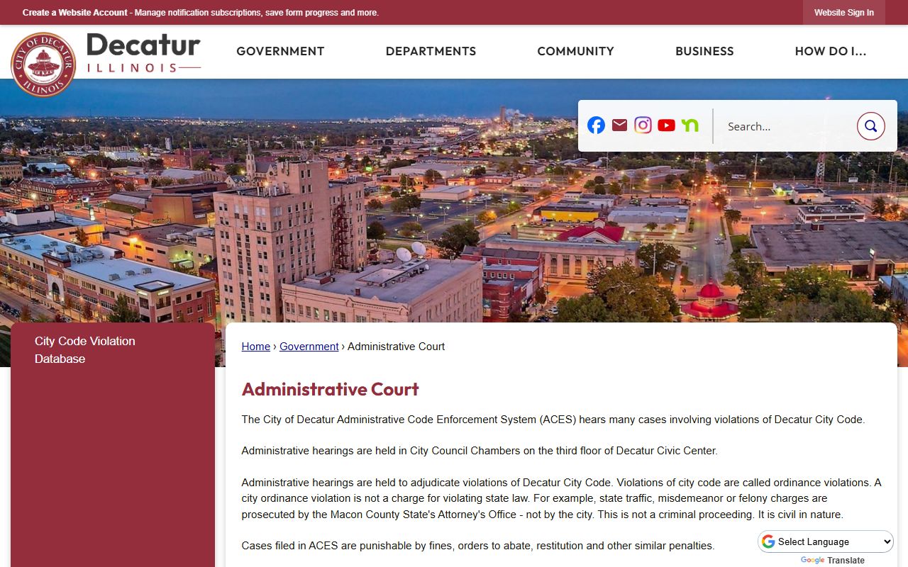 Decatur administrative court page for traffic court records