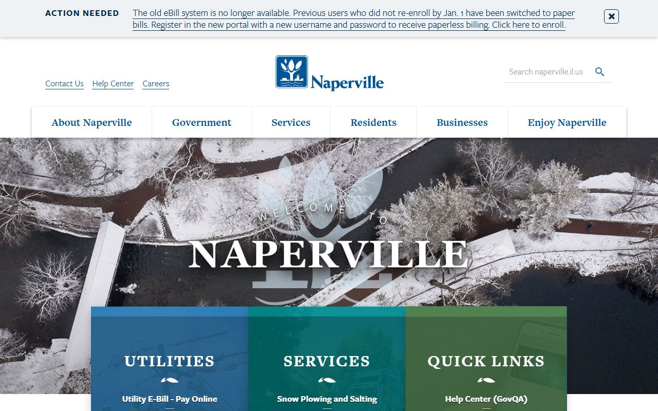 City of Naperville homepage for Naperville traffic court records