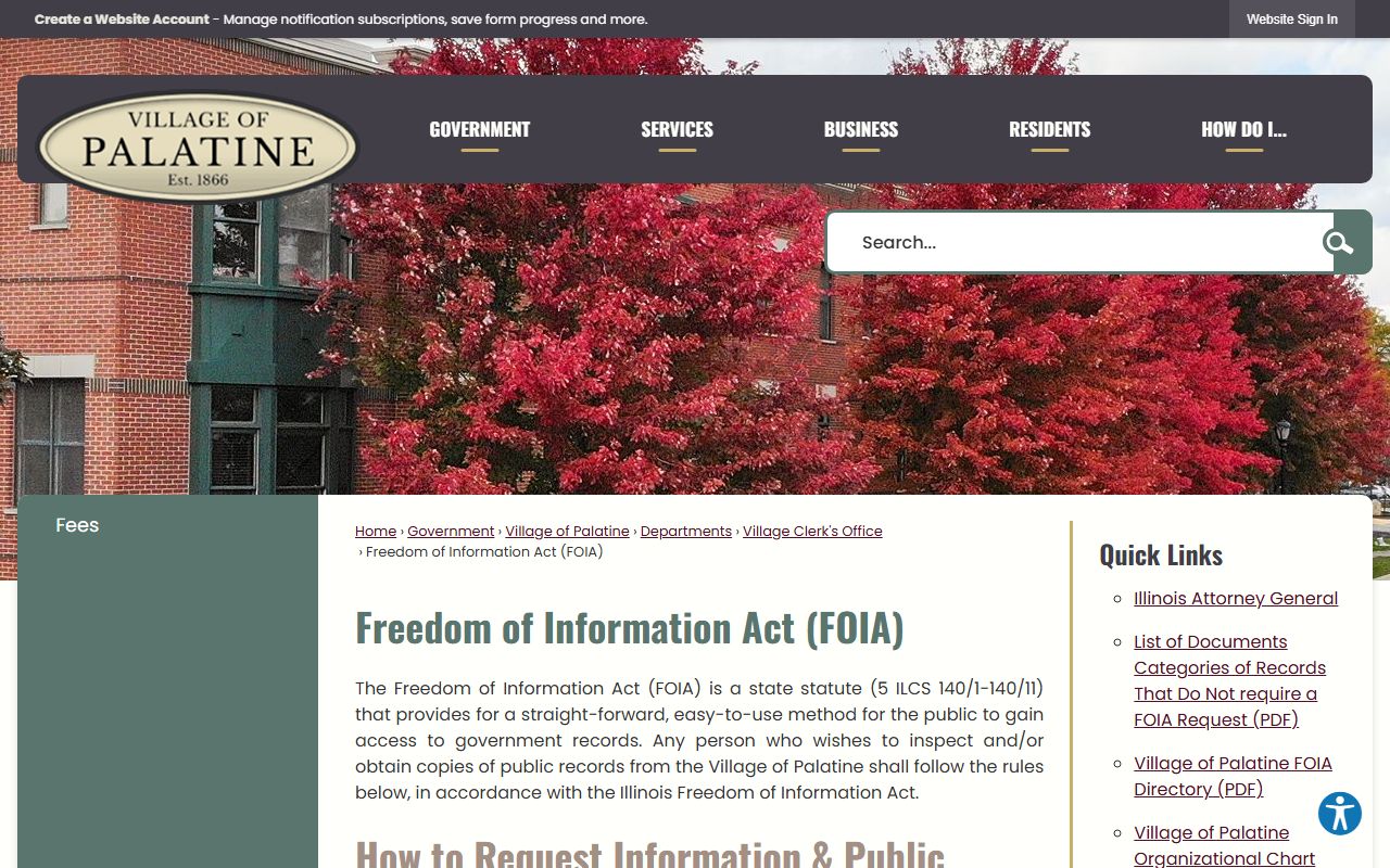 Palatine FOIA page for traffic court records requests