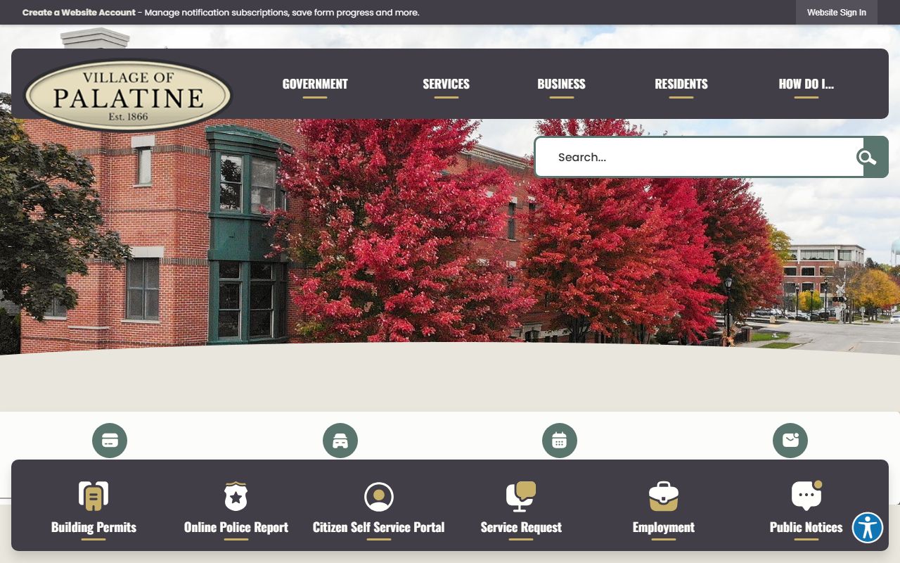 Village of Palatine homepage for traffic court records