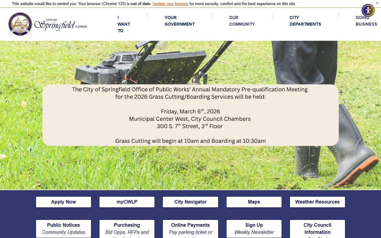 City of Springfield homepage for Springfield traffic court records