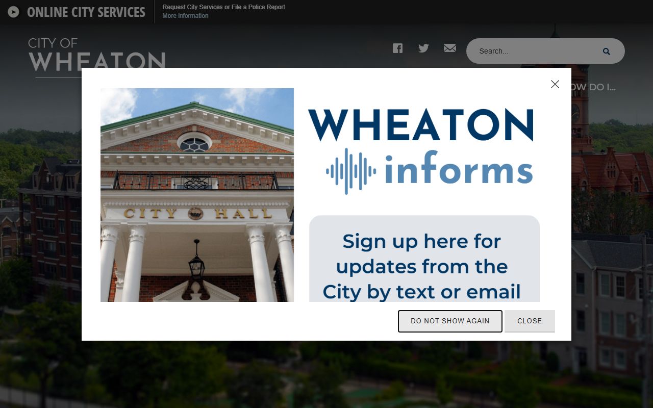 City of Wheaton homepage for Wheaton traffic court records