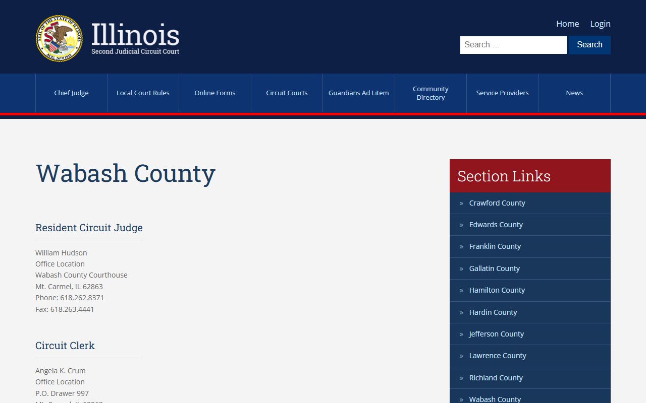 2nd Judicial Circuit portal for Wabash County traffic court records