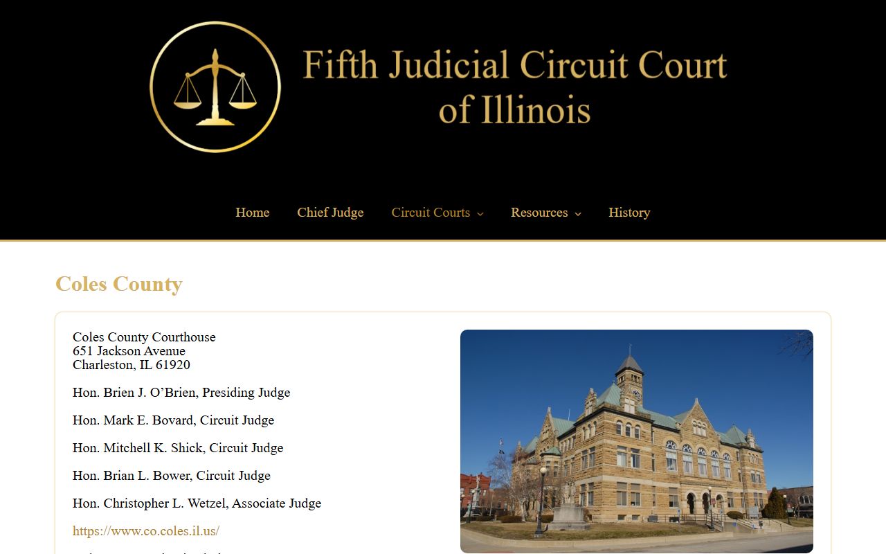 5th Judicial Circuit page for Coles County traffic court records