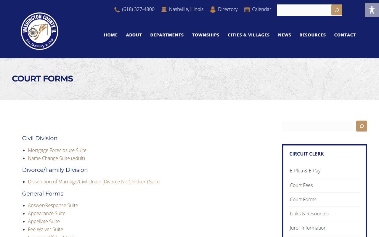 Washington County court forms page for traffic court records