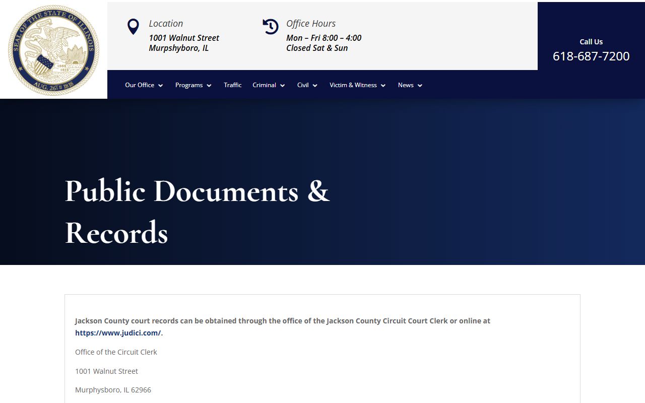 Jackson County State's Attorney records page for traffic court records