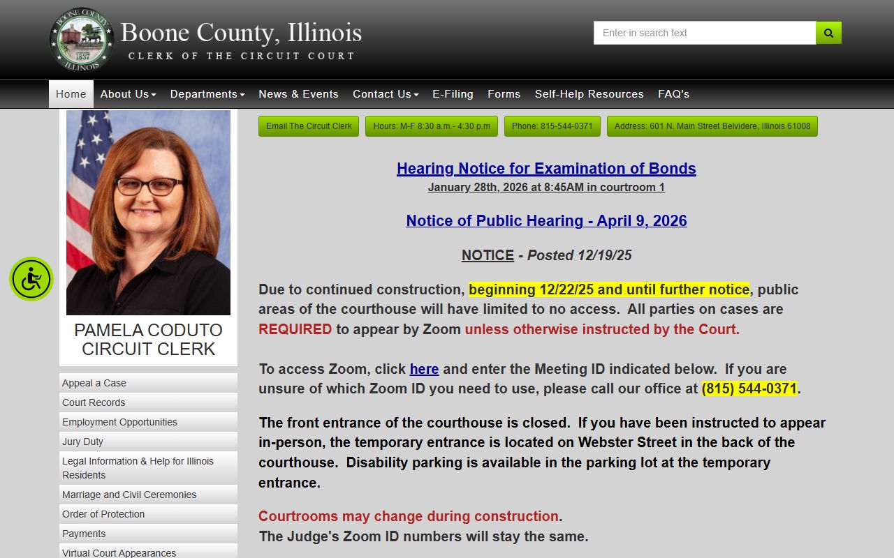 Boone County Circuit Clerk homepage for traffic court records