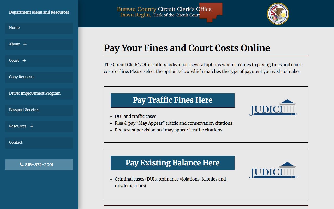 Bureau County online payment portal for traffic court records