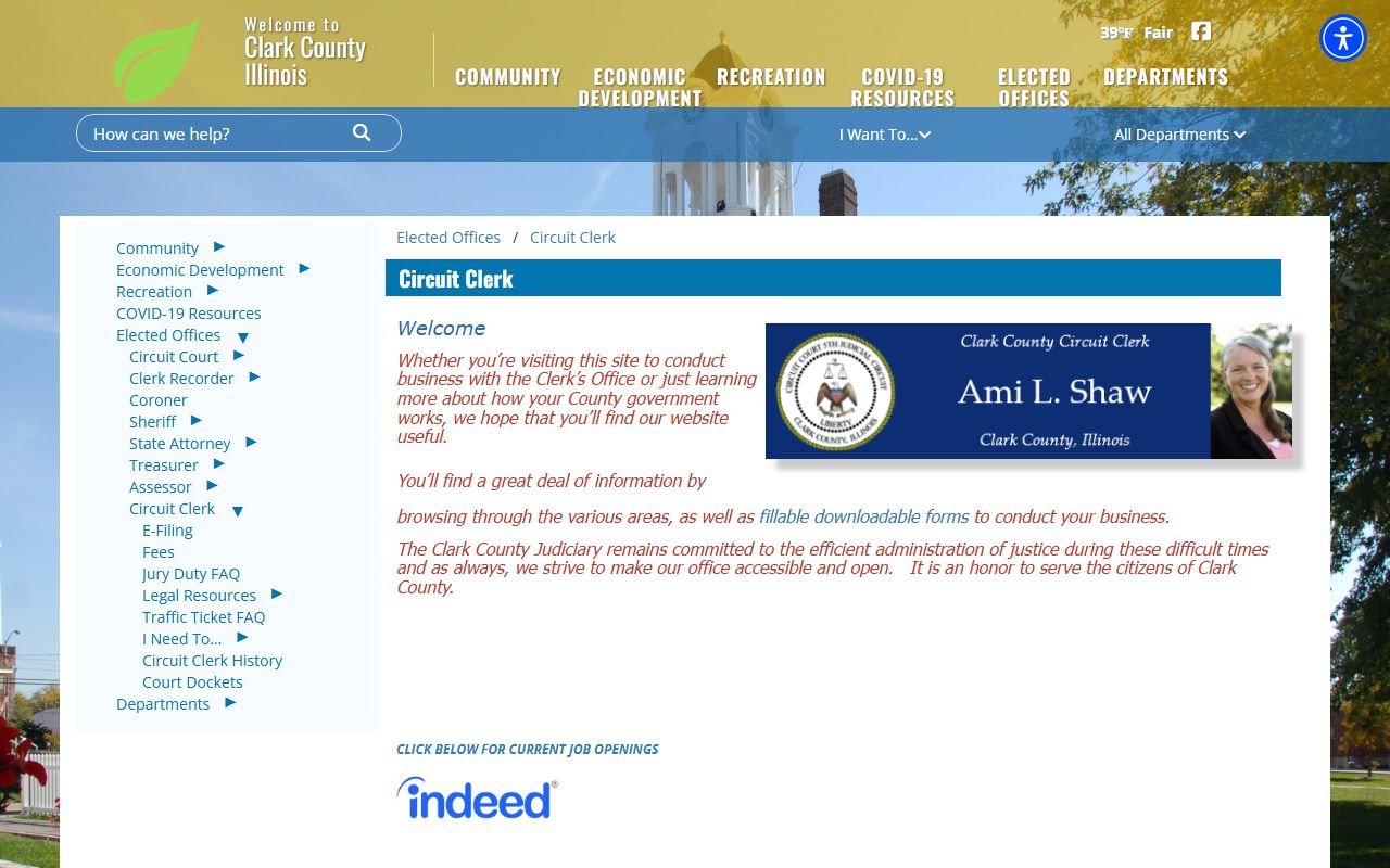 Clark County Circuit Clerk homepage for traffic court records