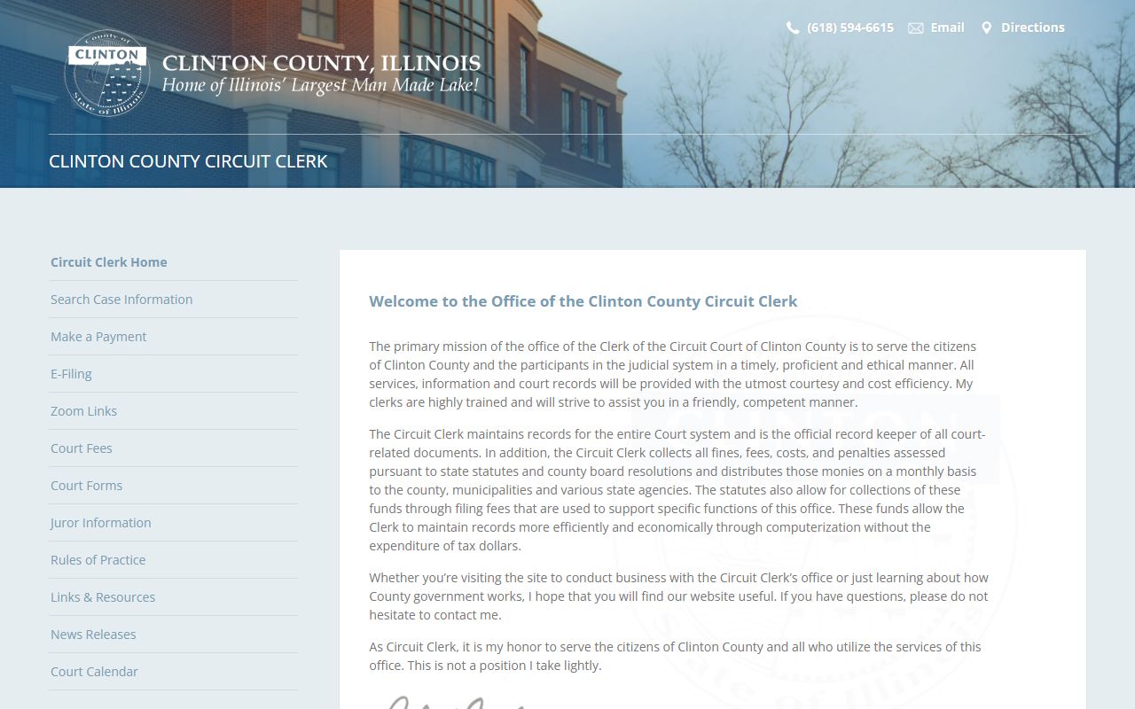 Clinton County Circuit Clerk homepage for traffic court records