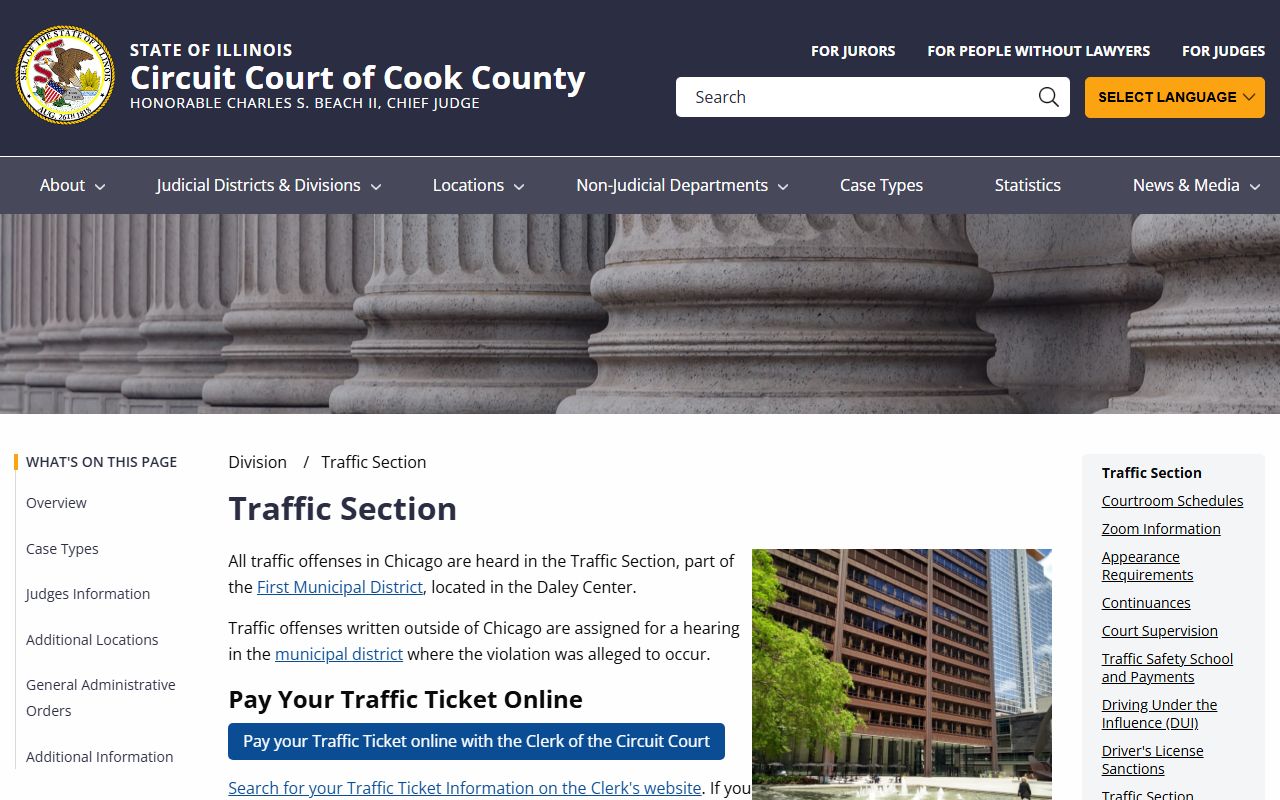 Cook County Circuit Court traffic section for traffic court records info