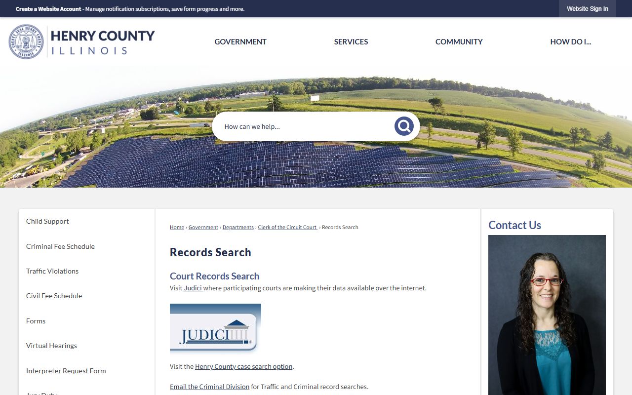 Henry County records search page for traffic court records