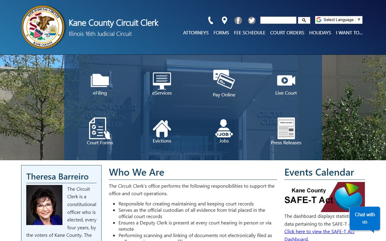 Kane County Circuit Clerk homepage for traffic court records