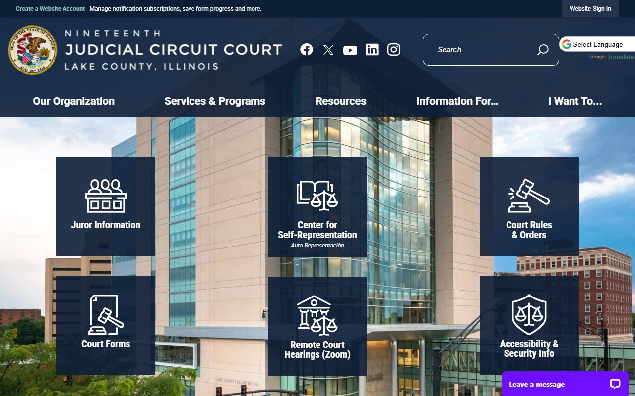 19th Judicial Circuit Court website for Lake County traffic court records