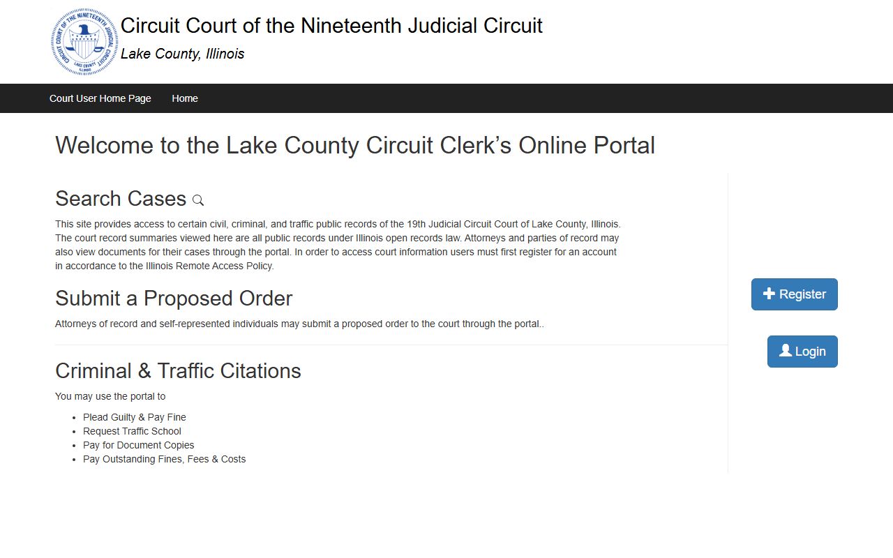 Lake County public portal for traffic court records search