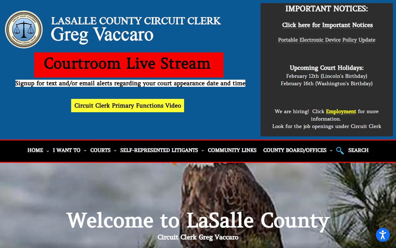 LaSalle County Circuit Clerk homepage for traffic court records