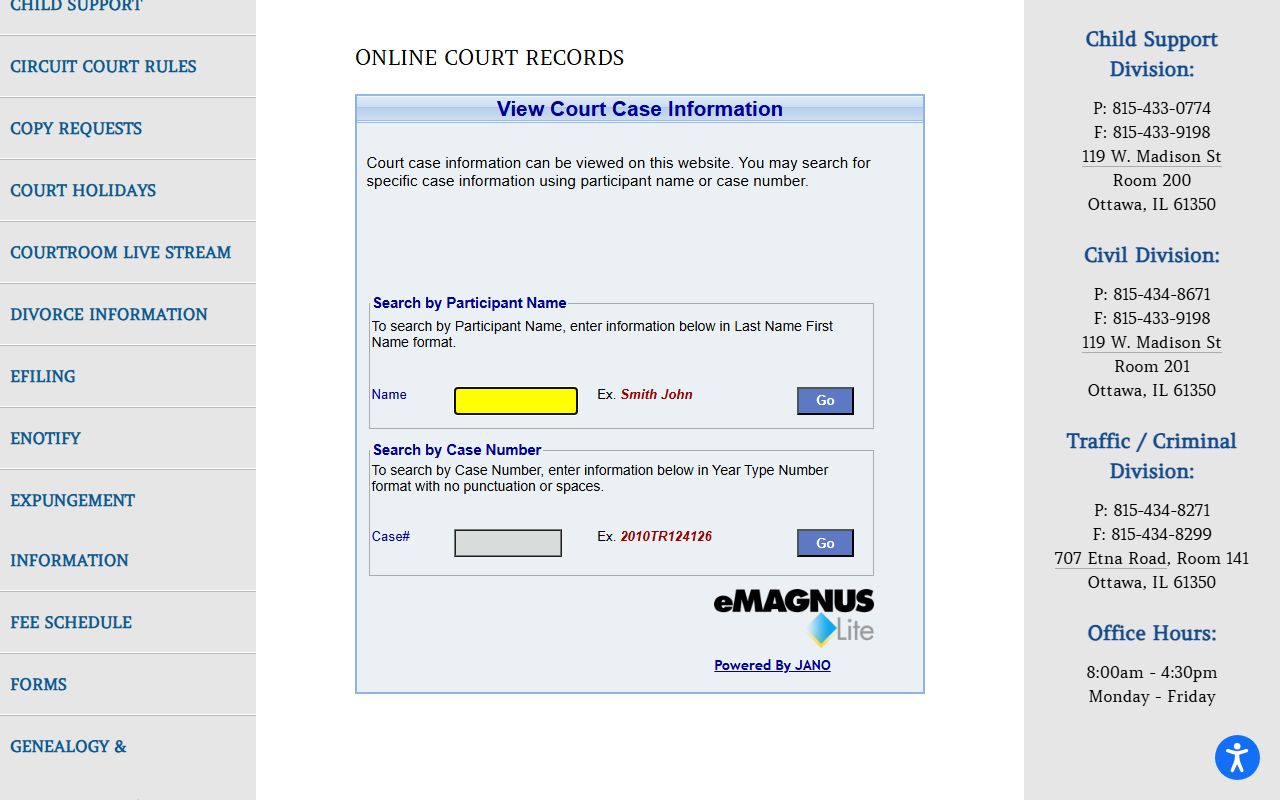 LaSalle County online court records search for traffic court records