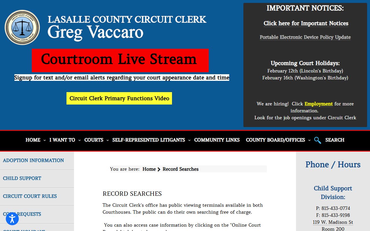 LaSalle County record searches page for traffic court records