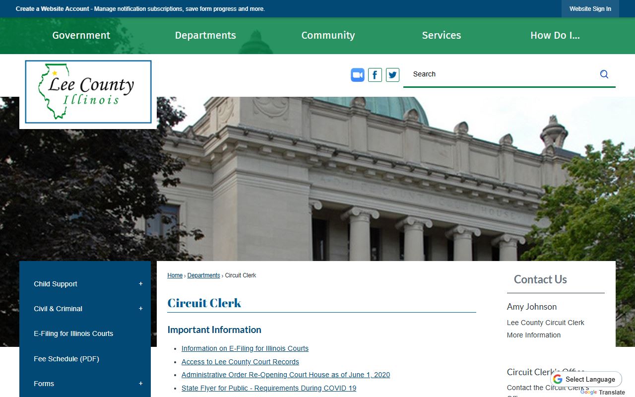 Lee County Circuit Clerk homepage for traffic court records