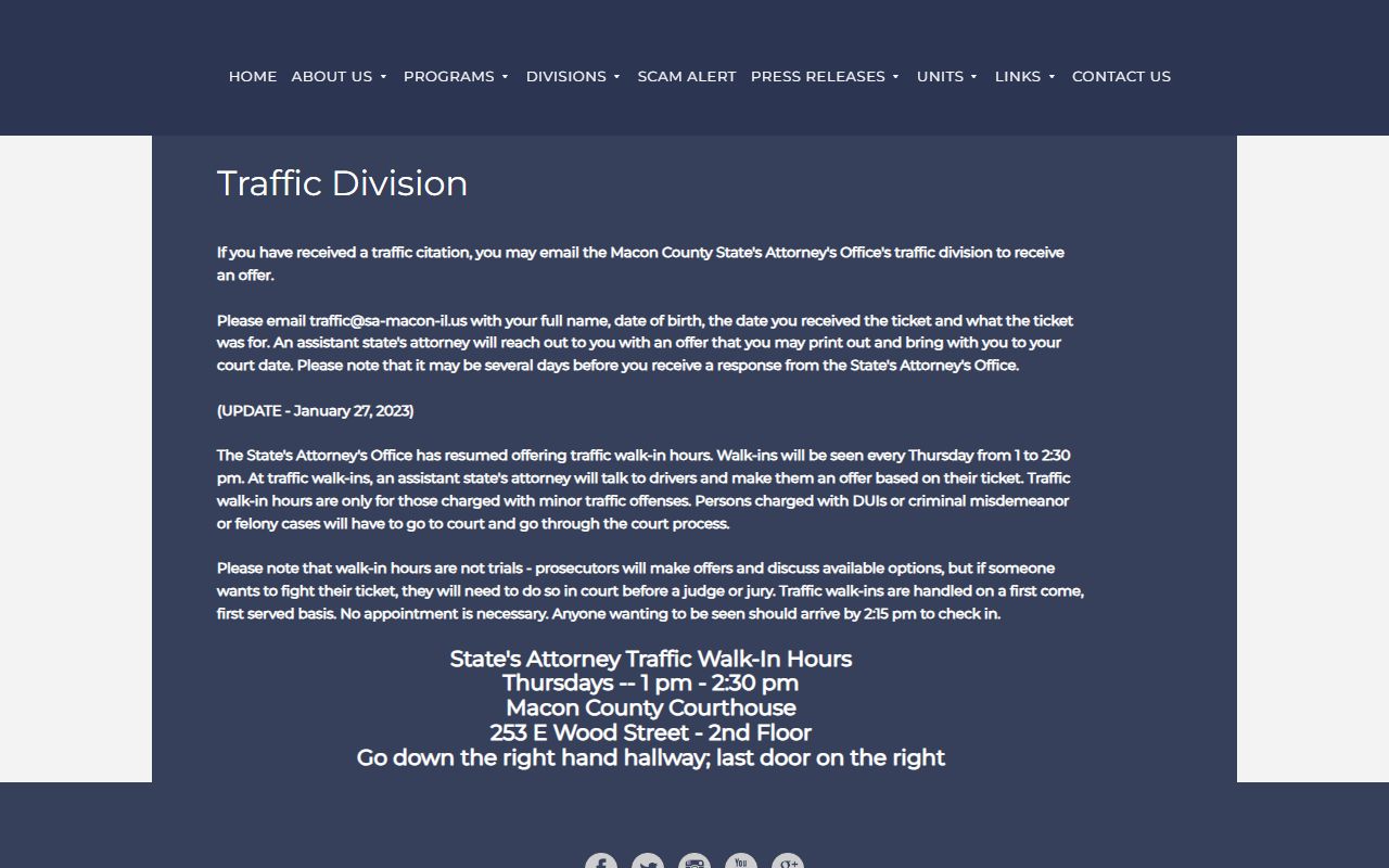 Macon County State's Attorney traffic division for traffic court records