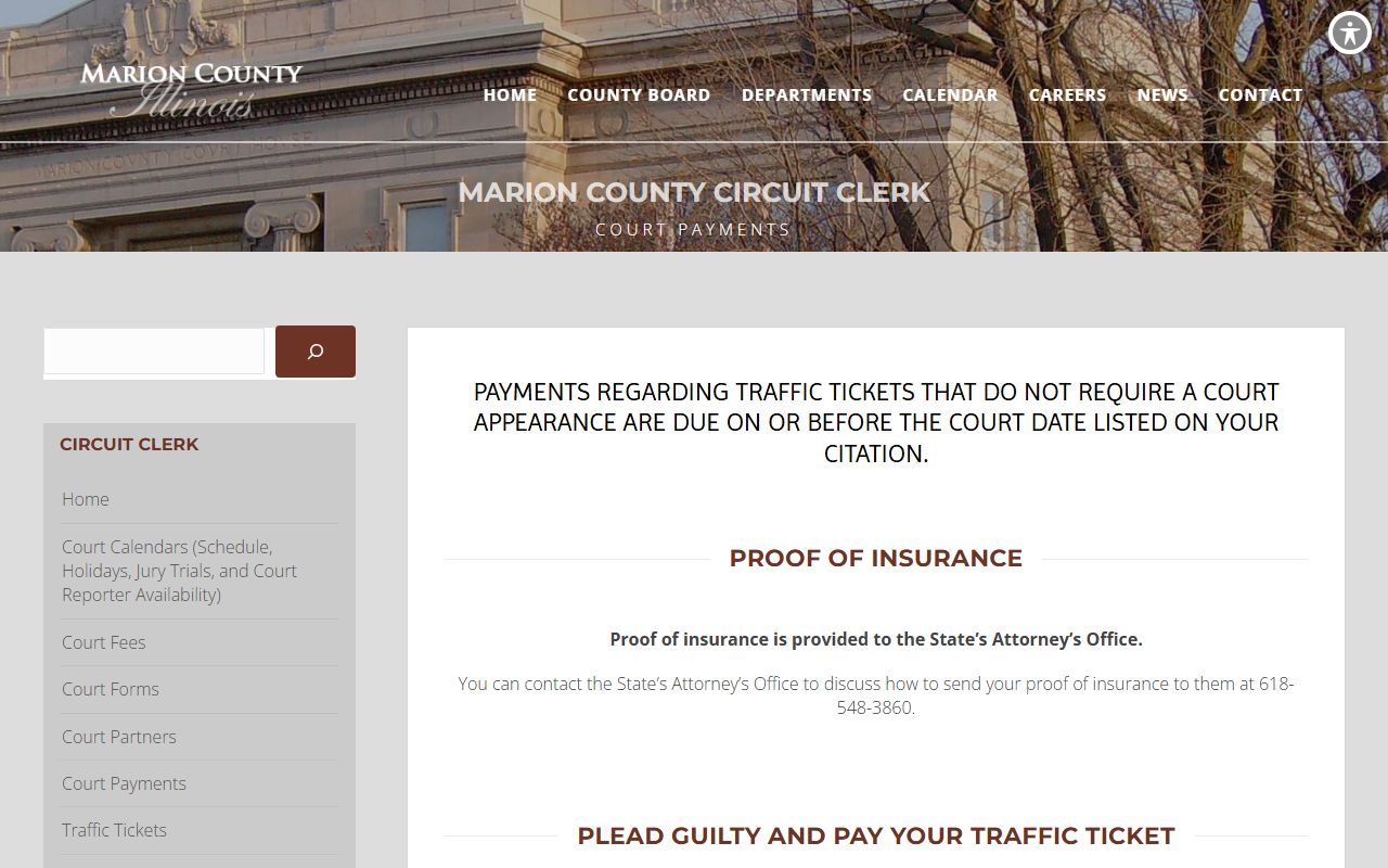 Marion County traffic tickets page for traffic court records