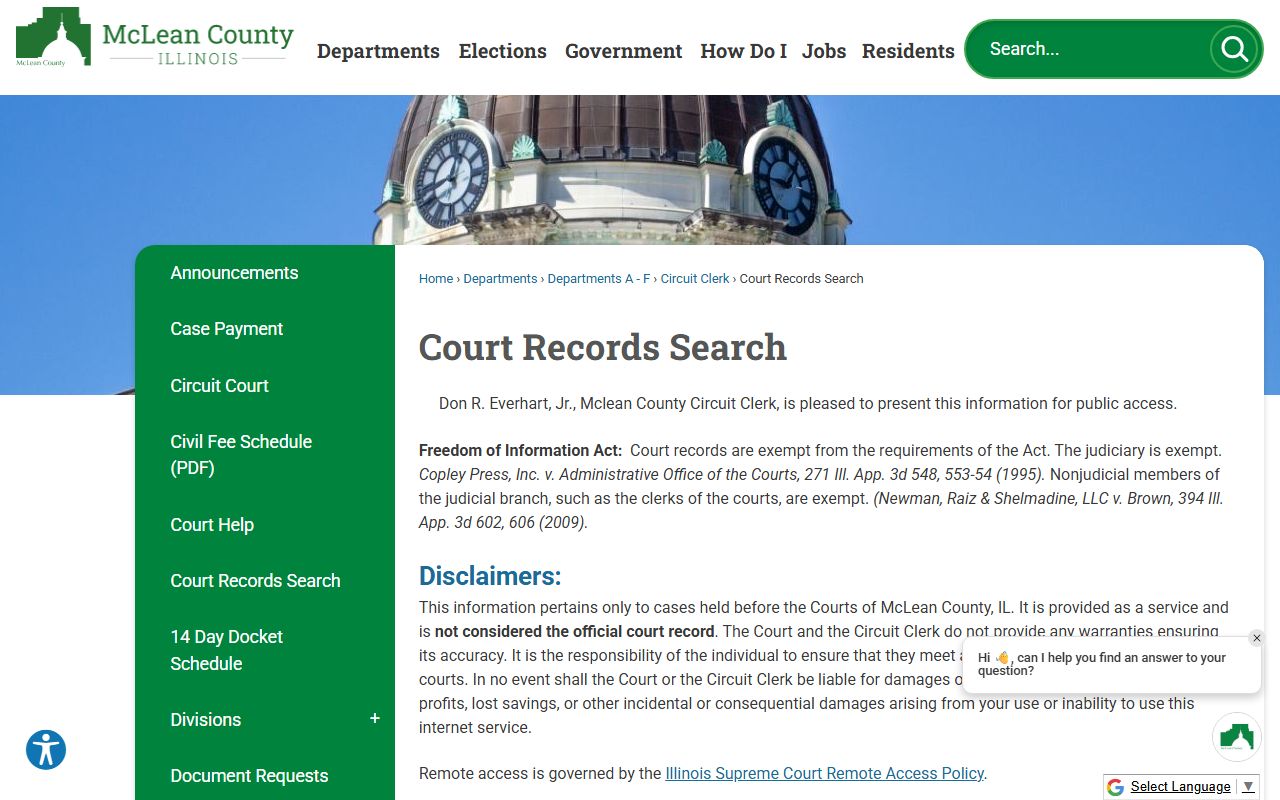 McLean County Court Records Search portal for traffic court records
