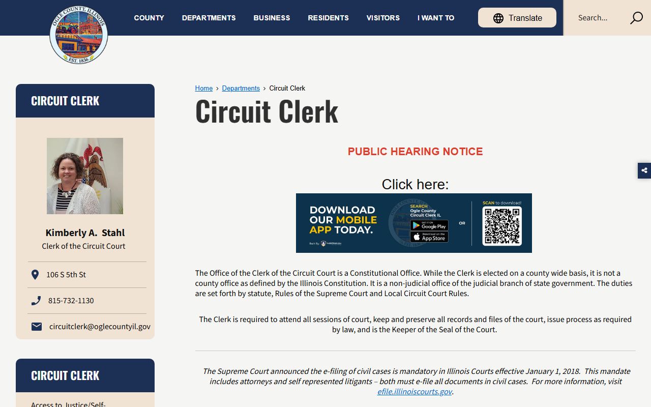Ogle County Circuit Clerk website for traffic court records