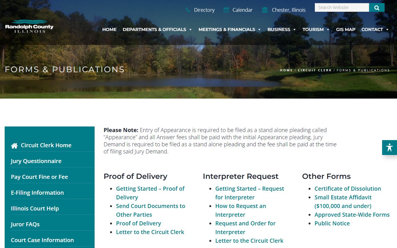 Randolph County forms page for traffic court records