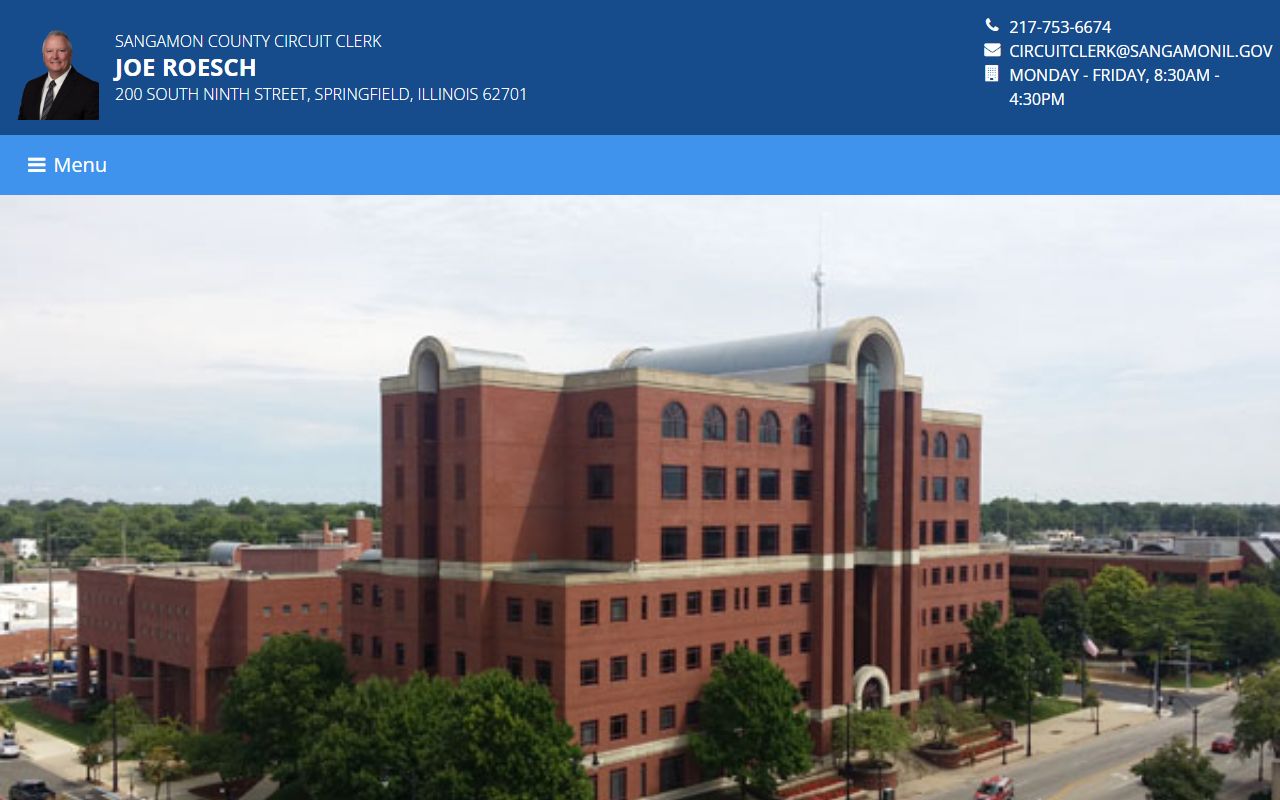 Sangamon County Circuit Clerk homepage for traffic court records