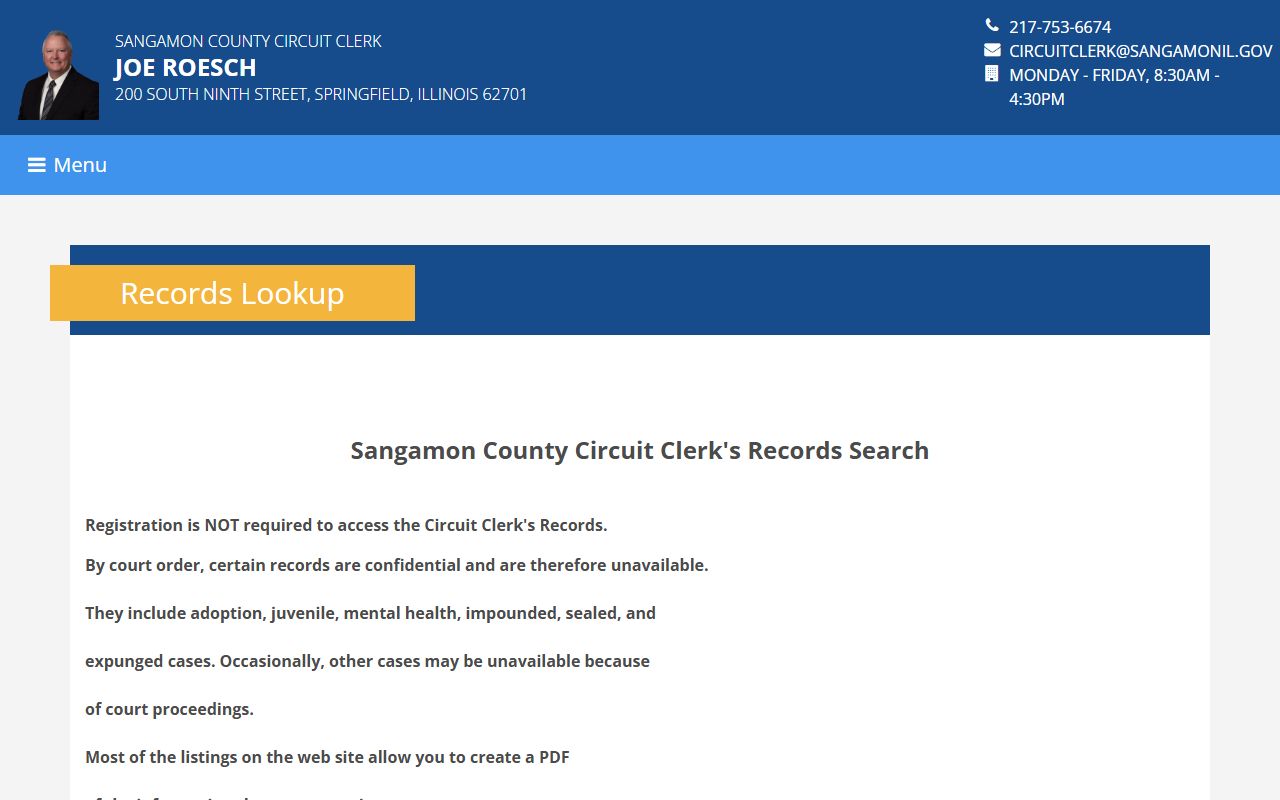 Sangamon County records lookup for Springfield traffic court records