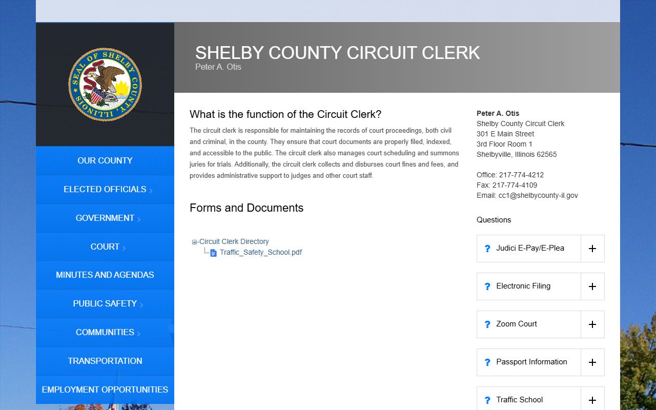 Shelby County Circuit Clerk page for traffic court records