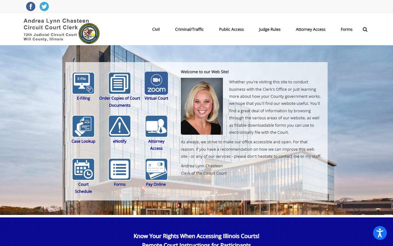 Will County Circuit Clerk homepage for traffic court records