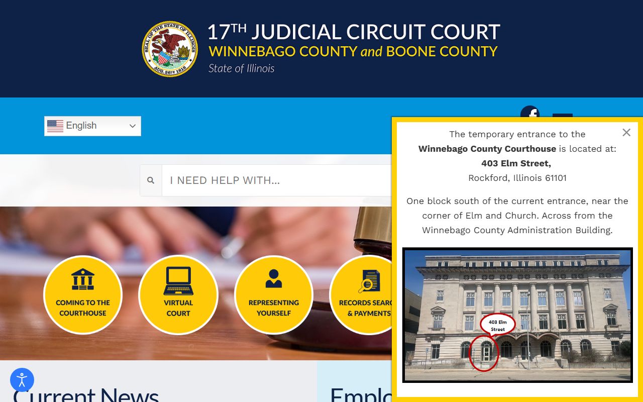 17th Judicial Circuit website for Winnebago County traffic court records