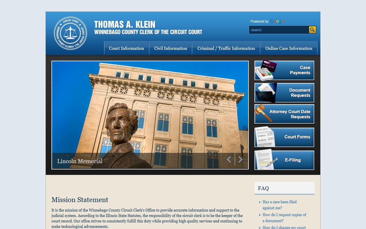 Winnebago County Circuit Clerk homepage for traffic court records