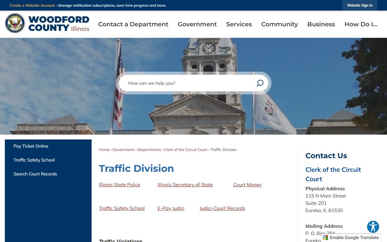 Woodford County Traffic Division page for traffic court records