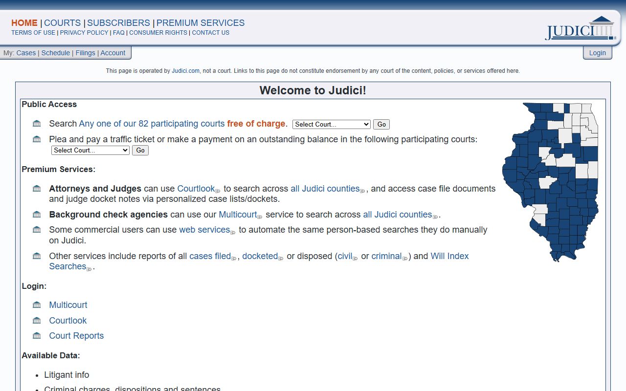 Judici case search portal for Illinois traffic court records