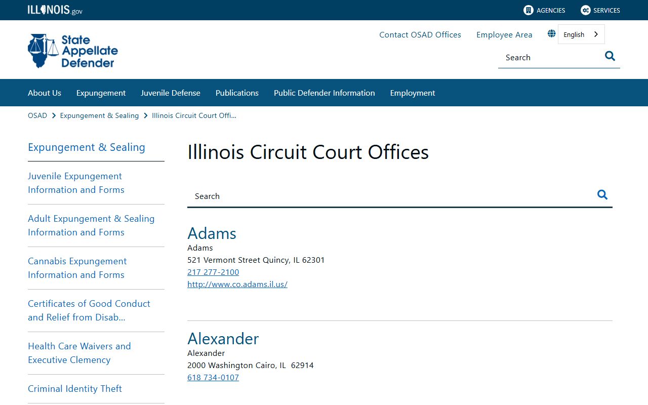 OSAD directory of Illinois circuit court offices for traffic records